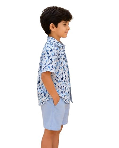 Kids Boys Casual Cotton Shirt | Half Sleeve Printed Shirt | Trendy Button Down Collared Shirt | Soft & Breathable Regular Fit | Birthday, Party & Everyday Wear