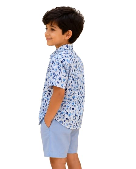 Kids Boys Casual Cotton Shirt | Half Sleeve Printed Shirt | Trendy Button Down Collared Shirt | Soft & Breathable Regular Fit | Birthday, Party & Everyday Wear