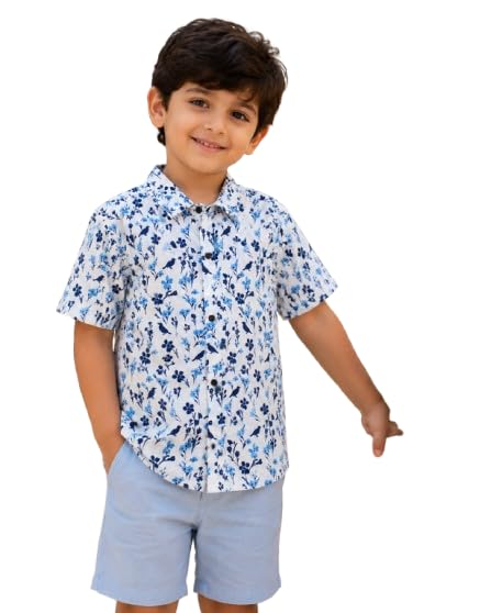 Kids Boys Casual Cotton Shirt | Half Sleeve Printed Shirt | Trendy Button Down Collared Shirt | Soft & Breathable Regular Fit | Birthday, Party & Everyday Wear