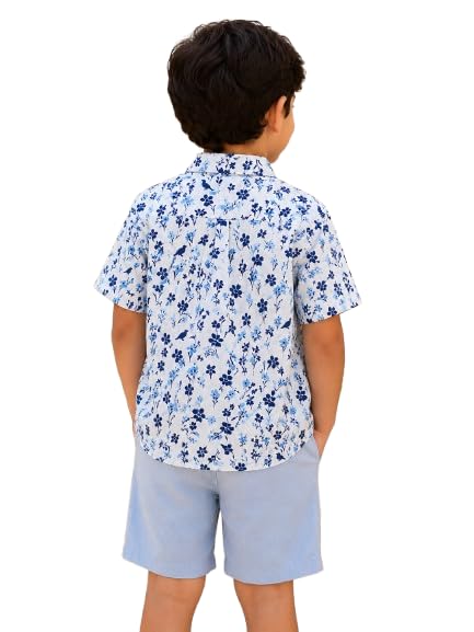 Kids Boys Casual Cotton Shirt | Half Sleeve Printed Shirt | Trendy Button Down Collared Shirt | Soft & Breathable Regular Fit | Birthday, Party & Everyday Wear