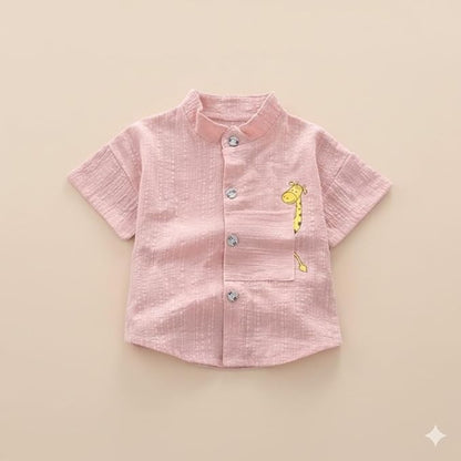 Baby Boys 100% Cotton Shirt | Mandarin Collar Half Sleeve Shirt with Cute Printed Design | Button Front Soft Fabric Shirt | Comfortable Stylish Top Wear for Babies