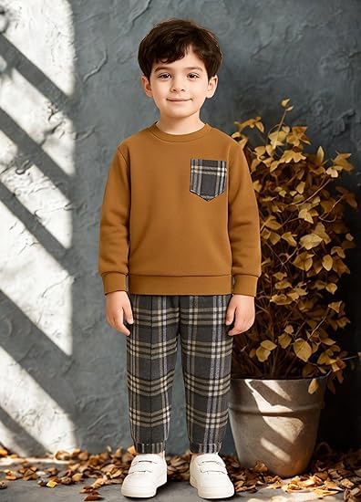 Boys Full Sleeves Cotton Blend T-Shirt and Matching Checks Pants Set