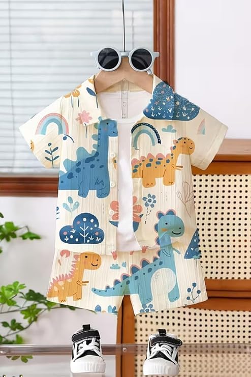 Baby Boys & girls Clothing Set | Ribbed Collar Shirt & Elastic Waist Shorts Co-Ord Set | Soft Breathable Casual Outfit for Toddlers & Kids | 2-Piece Clothing Set
