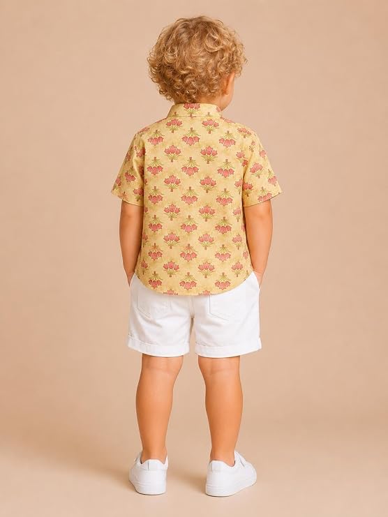 Boys 100% Cotton Printed Shirt | Half Sleeve Smart Casual Shirt for Kids | Soft Breathable Button Placket Top for Boys