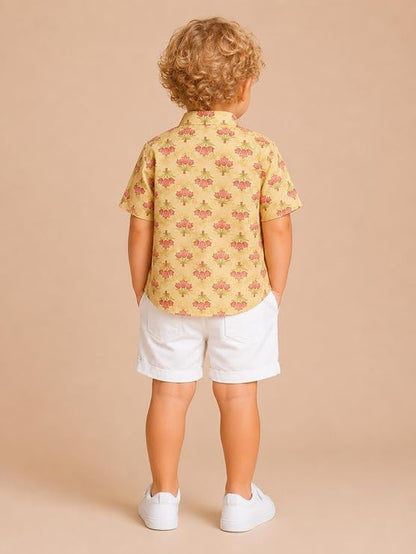 Boys 100% Cotton Printed Shirt | Half Sleeve Smart Casual Shirt for Kids | Soft Breathable Button Placket Top for Boys