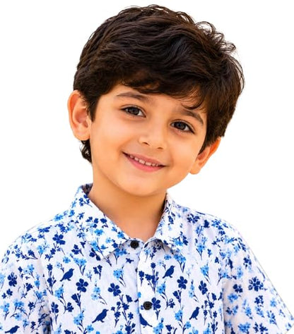 Kids Boys Casual Cotton Shirt | Half Sleeve Printed Shirt | Trendy Button Down Collared Shirt | Soft & Breathable Regular Fit | Birthday, Party & Everyday Wear