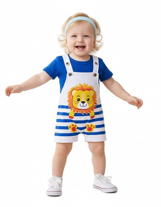 Baby Girls Cotton Printed Dungaree Set | Soft Breathable Fabric | Adjustable Strap Shorts with Heart Print | Stylish Casual Outfit for Baby Unisex