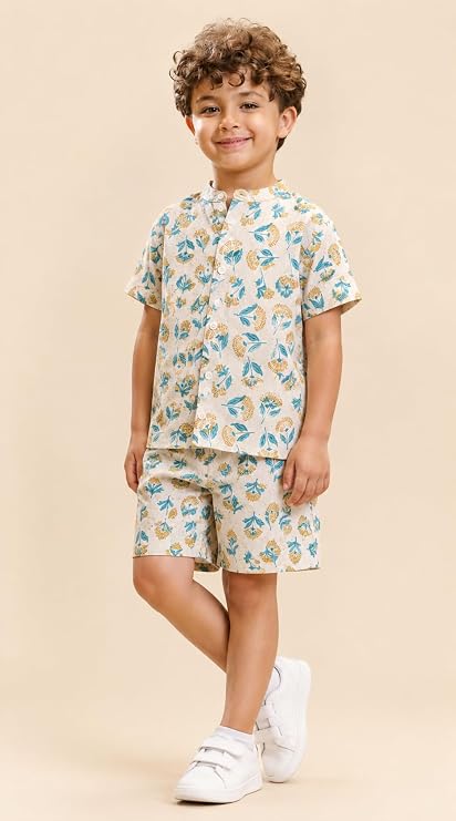 Boys 100% Cotton Printed Shirt and Shorts Set | Soft Breathable Clothing Set for Kids | Coordinated Summer Outfit with Comfortable Fit | Lightweight Co-Ord Set for Boys