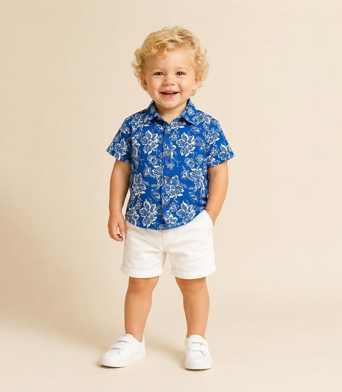 Boys 100% Cotton Printed Shirt | Half Sleeve Smart Casual Shirt for Kids | Soft Breathable Button Placket Top