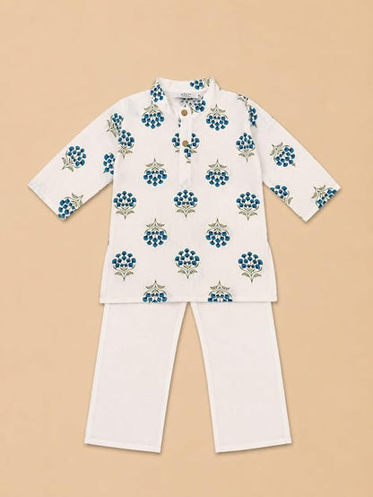 Boys 100% Cotton Kurta Pyjama Set | Traditional Ethnic Wear Outfit for Kids | Soft Breathable Printed Kurta with Comfortable Pyjama | Festive Celebration Clothing Set