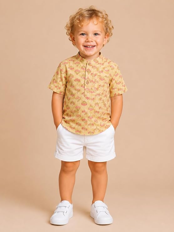 Boys 100% Cotton Printed Shirt | Half Sleeve Smart Casual Shirt for Kids | Soft Breathable Button Placket Top for Boys