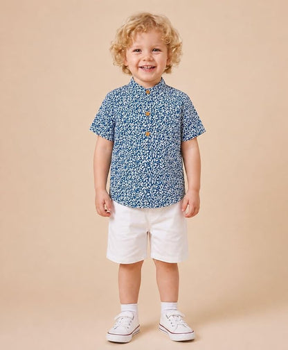 Boys 100% Cotton Printed Shirt | Half Sleeve Smart Casual Shirt for Kids | Soft Breathable Button Placket Top for Boys
