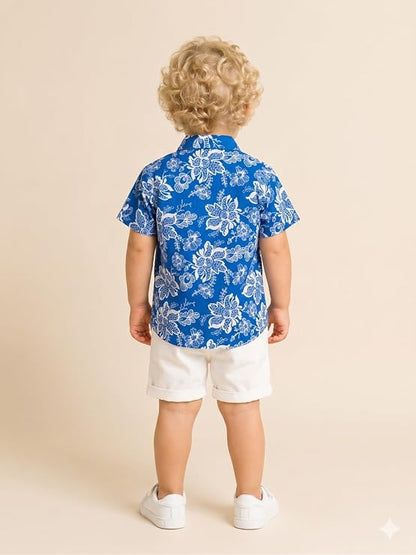 Boys 100% Cotton Printed Shirt | Half Sleeve Smart Casual Shirt for Kids | Soft Breathable Button Placket Top