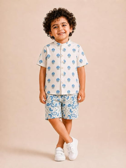 Boys 100% Cotton Printed Shirt and Shorts Set | Soft Breathable Clothing Set for Kids | Coordinated Summer Outfit with Comfortable Fit | Lightweight Co-Ord Set for Boys