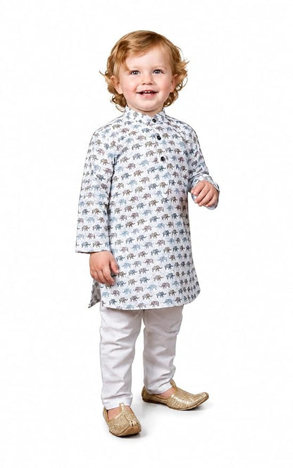 Boys Printed 100% Cotton Kurta Pyjama Set | Traditional Indian Outfit for Kids | Soft Breathable Fabric with Comfortable Fit | Designer Clothing Set for Boys
