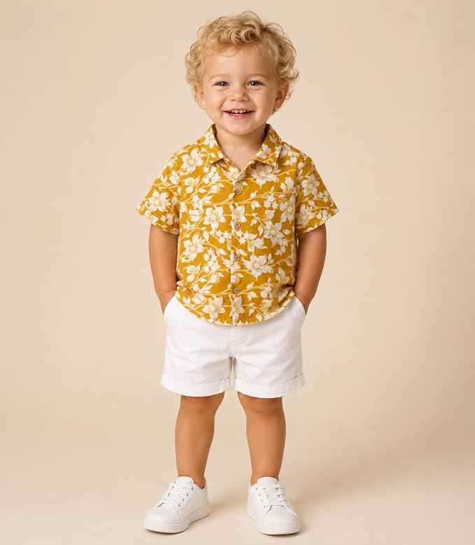 Boys 100% Cotton Printed Shirt | Half Sleeve Smart Casual Shirt for Kids | Soft Breathable Button Placket Top