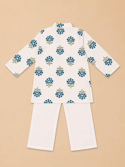 Boys 100% Cotton Kurta Pyjama Set | Traditional Ethnic Wear Outfit for Kids | Soft Breathable Printed Kurta with Comfortable Pyjama | Festive Celebration Clothing Set