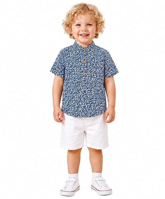 Boys 100% Cotton Printed Shirt | Half Sleeve Smart Casual Shirt for Kids | Soft Breathable Button Placket Top for Boys