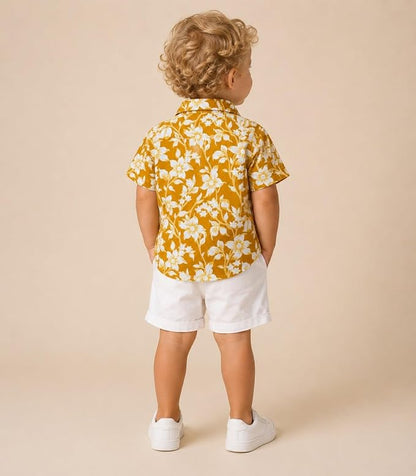 Boys 100% Cotton Printed Shirt | Half Sleeve Smart Casual Shirt for Kids | Soft Breathable Button Placket Top