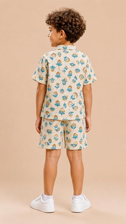Boys 100% Cotton Printed Shirt and Shorts Set | Soft Breathable Clothing Set for Kids | Coordinated Summer Outfit with Comfortable Fit | Lightweight Co-Ord Set for Boys