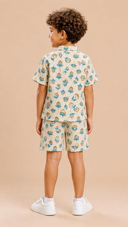 Boys 100% Cotton Printed Shirt and Shorts Set | Soft Breathable Clothing Set for Kids | Coordinated Summer Outfit with Comfortable Fit | Lightweight Co-Ord Set for Boys