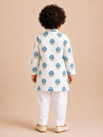 Boys 100% Cotton Kurta Pyjama Set | Traditional Ethnic Wear Outfit for Kids | Soft Breathable Printed Kurta with Comfortable Pyjama | Festive Celebration Clothing Set