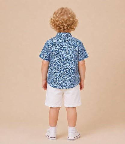 Boys 100% Cotton Printed Shirt | Half Sleeve Smart Casual Shirt for Kids | Soft Breathable Button Placket Top for Boys