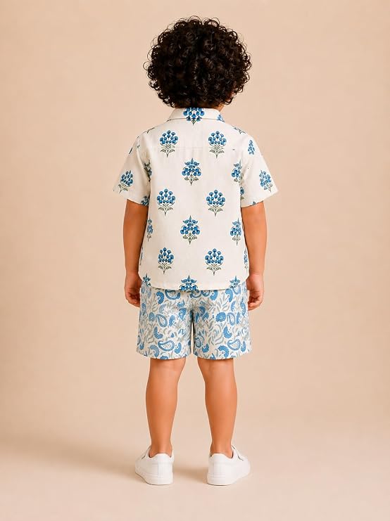 Boys 100% Cotton Printed Shirt and Shorts Set | Soft Breathable Clothing Set for Kids | Coordinated Summer Outfit with Comfortable Fit | Lightweight Co-Ord Set for Boys