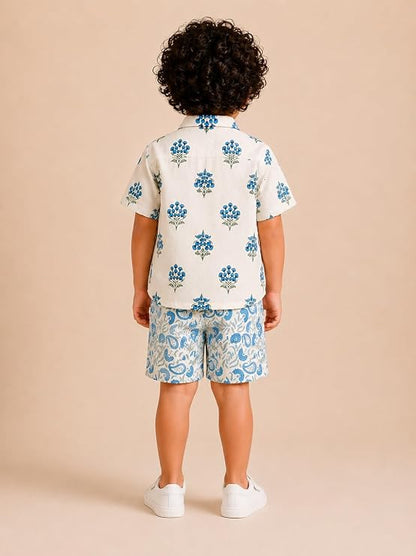 Boys 100% Cotton Printed Shirt and Shorts Set | Soft Breathable Clothing Set for Kids | Coordinated Summer Outfit with Comfortable Fit | Lightweight Co-Ord Set for Boys