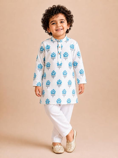 Boys 100% Cotton Kurta Pyjama Set | Traditional Ethnic Wear Outfit for Kids | Soft Breathable Printed Kurta with Comfortable Pyjama | Festive Celebration Clothing Set