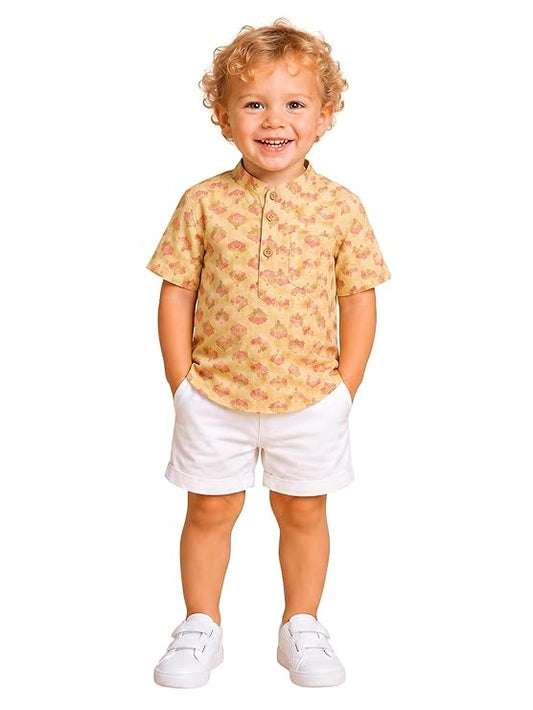 Boys 100% Cotton Printed Shirt | Half Sleeve Smart Casual Shirt for Kids | Soft Breathable Button Placket Top for Boys