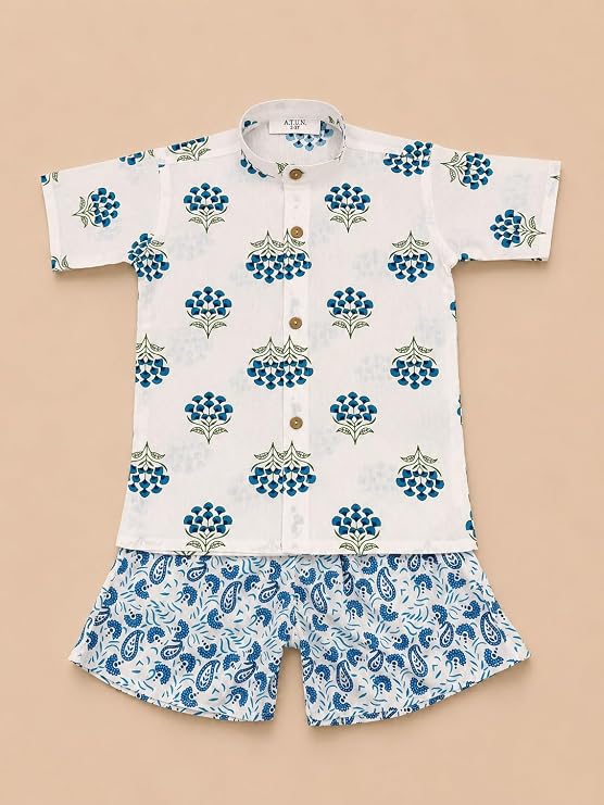 Boys 100% Cotton Printed Shirt and Shorts Set | Soft Breathable Clothing Set for Kids | Coordinated Summer Outfit with Comfortable Fit | Lightweight Co-Ord Set for Boys