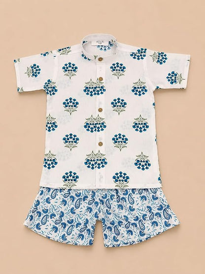 Boys 100% Cotton Printed Shirt and Shorts Set | Soft Breathable Clothing Set for Kids | Coordinated Summer Outfit with Comfortable Fit | Lightweight Co-Ord Set for Boys