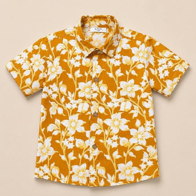 Boys 100% Cotton Printed Shirt | Half Sleeve Smart Casual Shirt for Kids | Soft Breathable Button Placket Top