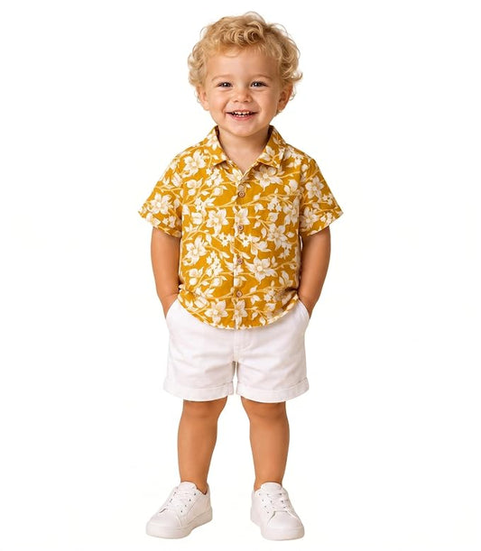 Boys 100% Cotton Printed Shirt | Half Sleeve Smart Casual Shirt for Kids | Soft Breathable Button Placket Top