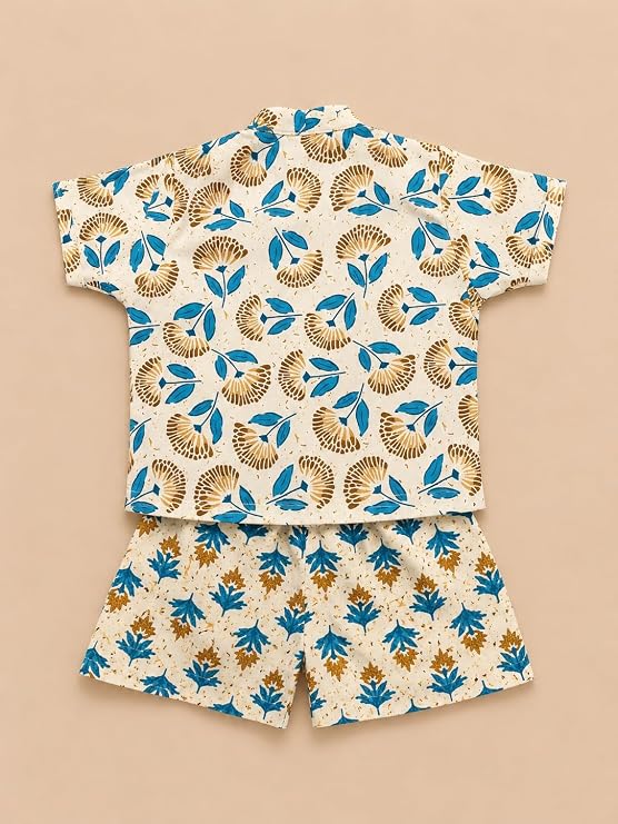 Boys 100% Cotton Printed Shirt and Shorts Set | Soft Breathable Clothing Set for Kids | Coordinated Summer Outfit with Comfortable Fit | Lightweight Co-Ord Set for Boys