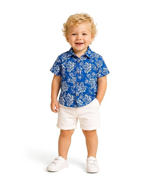 Boys 100% Cotton Printed Shirt | Half Sleeve Smart Casual Shirt for Kids | Soft Breathable Button Placket Top
