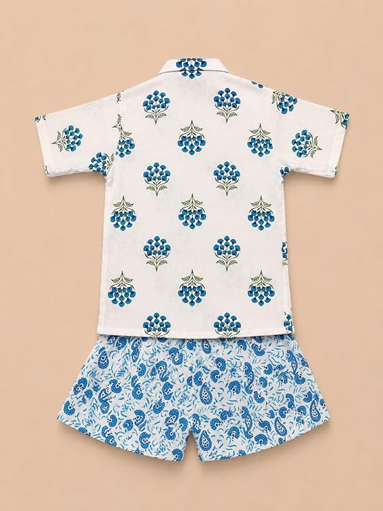 Boys 100% Cotton Printed Shirt and Shorts Set | Soft Breathable Clothing Set for Kids | Coordinated Summer Outfit with Comfortable Fit | Lightweight Co-Ord Set for Boys