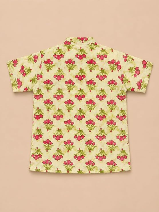 Boys 100% Cotton Printed Shirt | Half Sleeve Smart Casual Shirt for Kids | Soft Breathable Button Placket Top for Boys