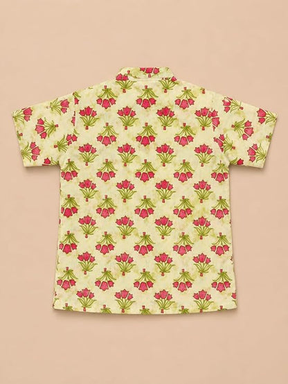 Boys 100% Cotton Printed Shirt | Half Sleeve Smart Casual Shirt for Kids | Soft Breathable Button Placket Top for Boys