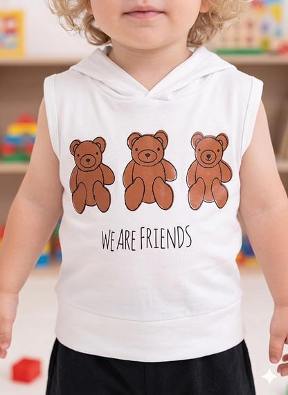 100% Pure Cotton Baby Boys Hooded T-Shirt & Shorts Set with Graphic Print | Soft Breathable Half Sleeve Top & Elastic Waist Bottom Outfit for Unisex Babies