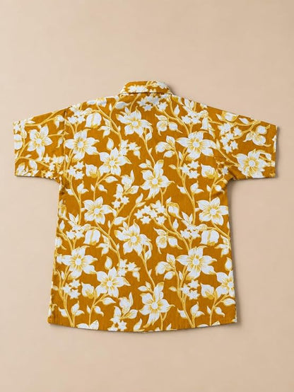 Boys 100% Cotton Printed Shirt | Half Sleeve Smart Casual Shirt for Kids | Soft Breathable Button Placket Top
