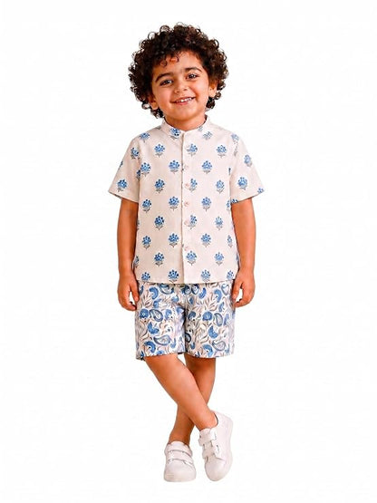 Boys 100% Cotton Printed Shirt and Shorts Set | Soft Breathable Clothing Set for Kids | Coordinated Summer Outfit with Comfortable Fit | Lightweight Co-Ord Set for Boys