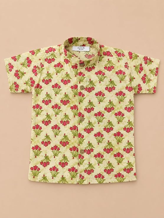 Boys 100% Cotton Printed Shirt | Half Sleeve Smart Casual Shirt for Kids | Soft Breathable Button Placket Top for Boys