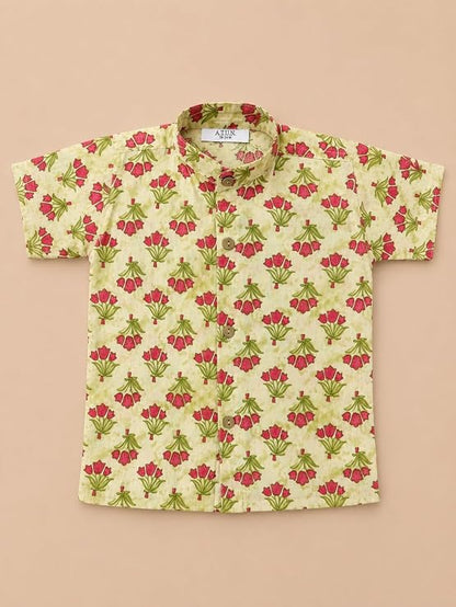 Boys 100% Cotton Printed Shirt | Half Sleeve Smart Casual Shirt for Kids | Soft Breathable Button Placket Top for Boys
