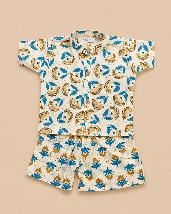 Boys 100% Cotton Printed Shirt and Shorts Set | Soft Breathable Clothing Set for Kids | Coordinated Summer Outfit with Comfortable Fit | Lightweight Co-Ord Set for Boys