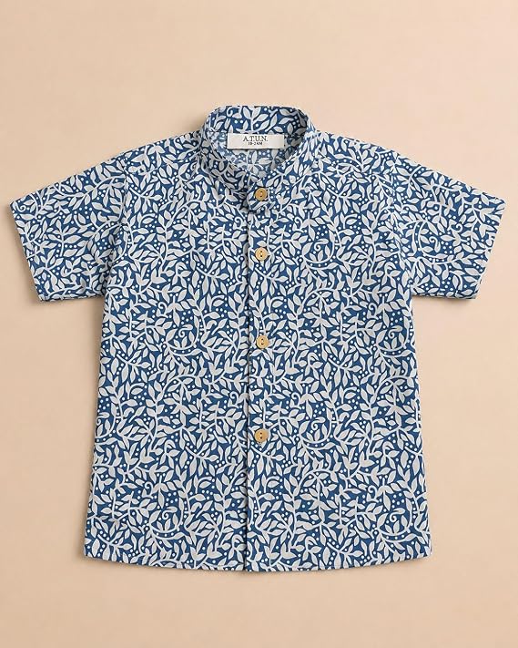 Boys 100% Cotton Printed Shirt | Half Sleeve Smart Casual Shirt for Kids | Soft Breathable Button Placket Top for Boys