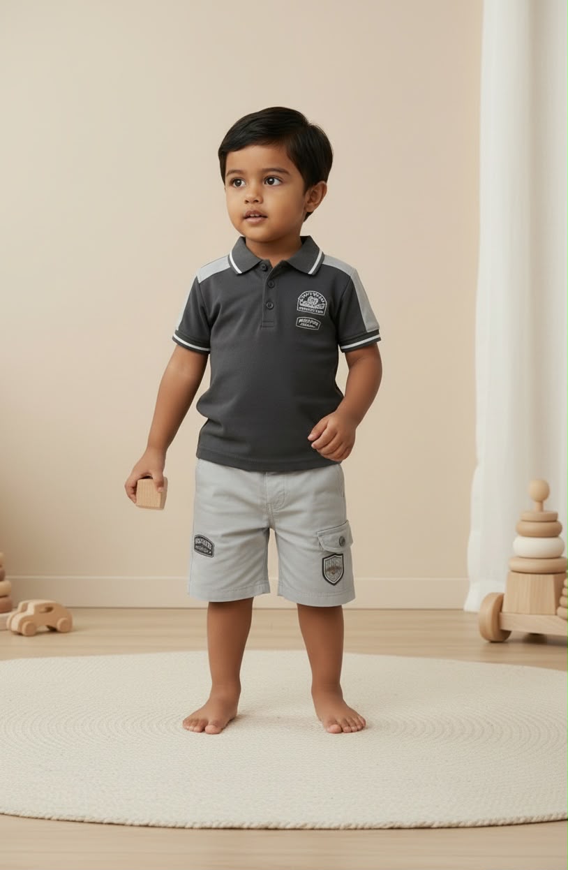 15788-Rising Toddlers Everyday Polo T-Shirt & Shorts Co-ord Set for Boys