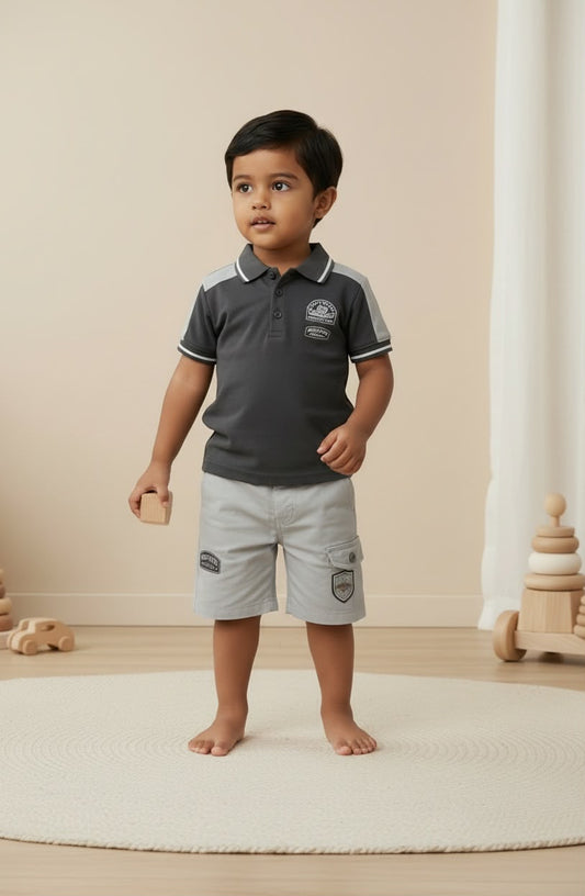 15788-Rising Toddlers Everyday Polo T-Shirt & Shorts Co-ord Set for Boys