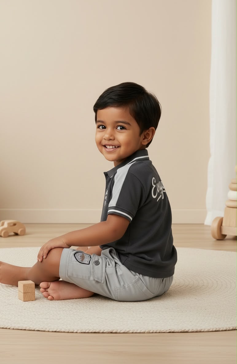 15788-Rising Toddlers Everyday Polo T-Shirt & Shorts Co-ord Set for Boys